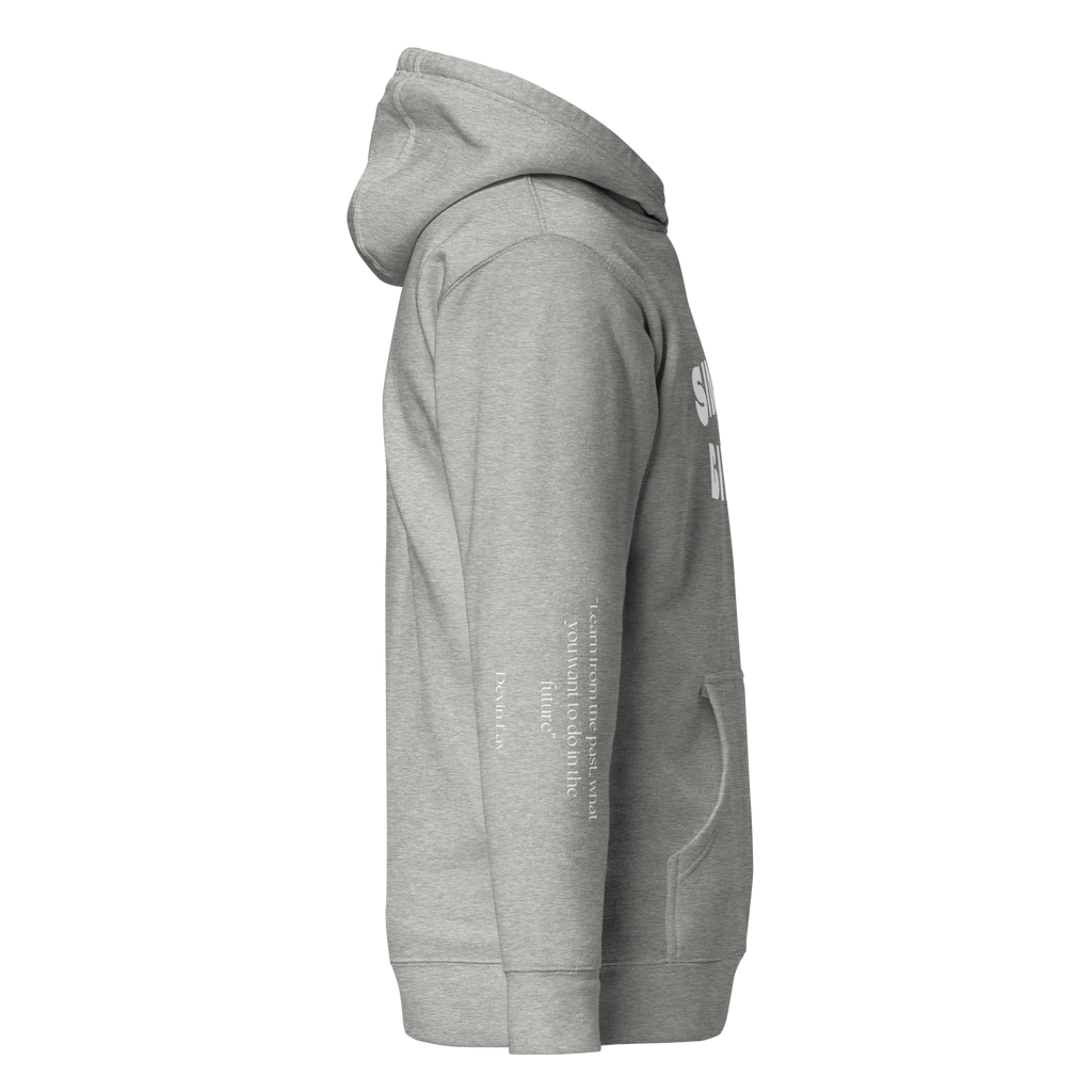 "Heather Grey hoodie with white text that reads 'Since Birth.' The hoodie features a stylish font and is perfect for casual wear. The design conveys a sense of passion and drive, making it a great choice for anyone who is focused on achieving their goals."